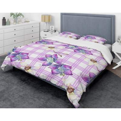 Floral Botanical Retro VII Mid Century Purple Duvet Covers Botanic Leaf Stripe